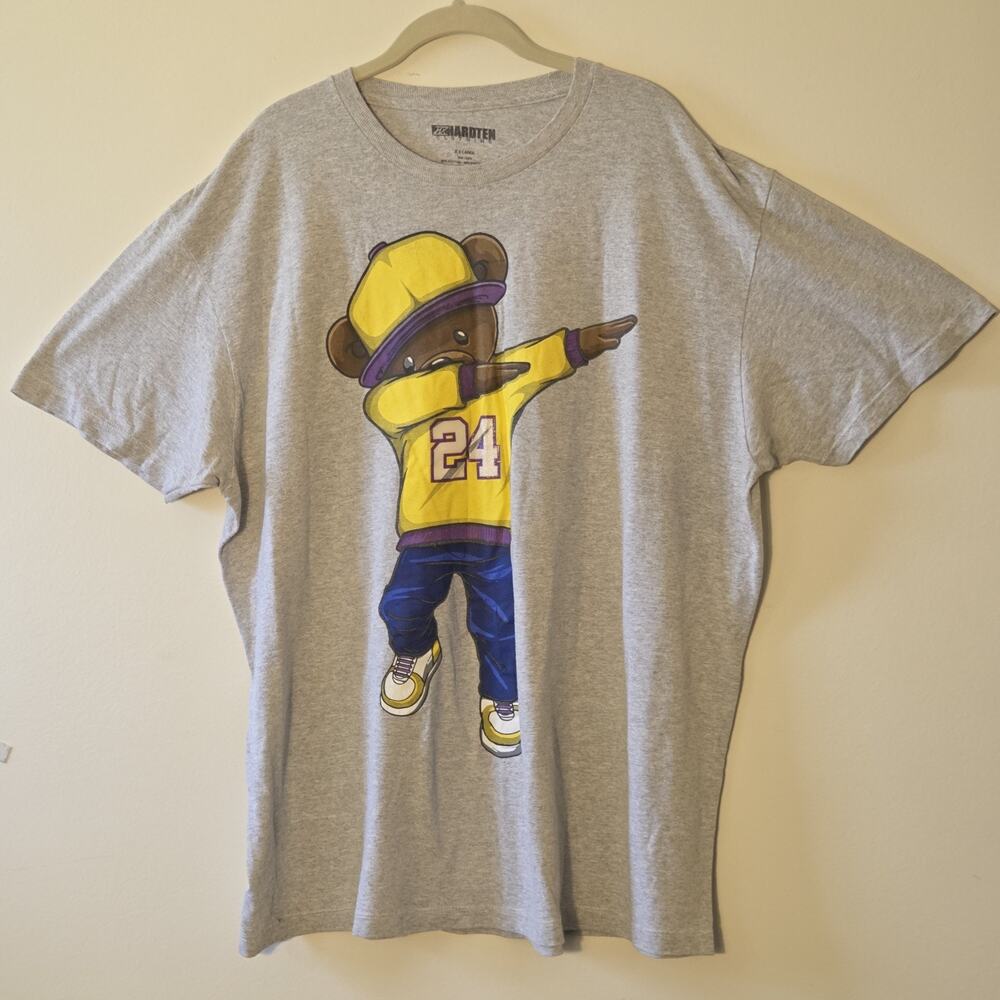 Hard Ten Clothing T Shirt XXL Gray Dabbing Bear Kobe 24 Lakers Graphic Stretch T